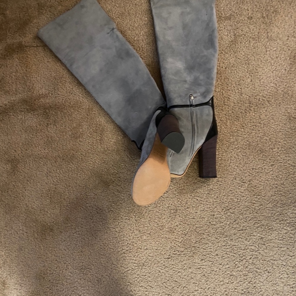 Derek Lam gray suede with black leather trim